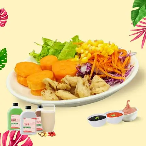 Hình ảnh Khoai lang hấp ức gà nướng + 250ml sữa hạt