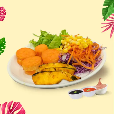 Hình ảnh Khoai lang hấp + cá fillet đút lò