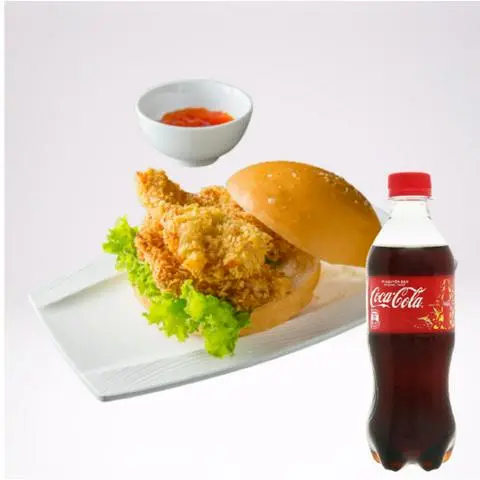 Hình ảnh 02 Hamburger Gà Rút Xương Chiên Xù + 02 Coca Cola Chai