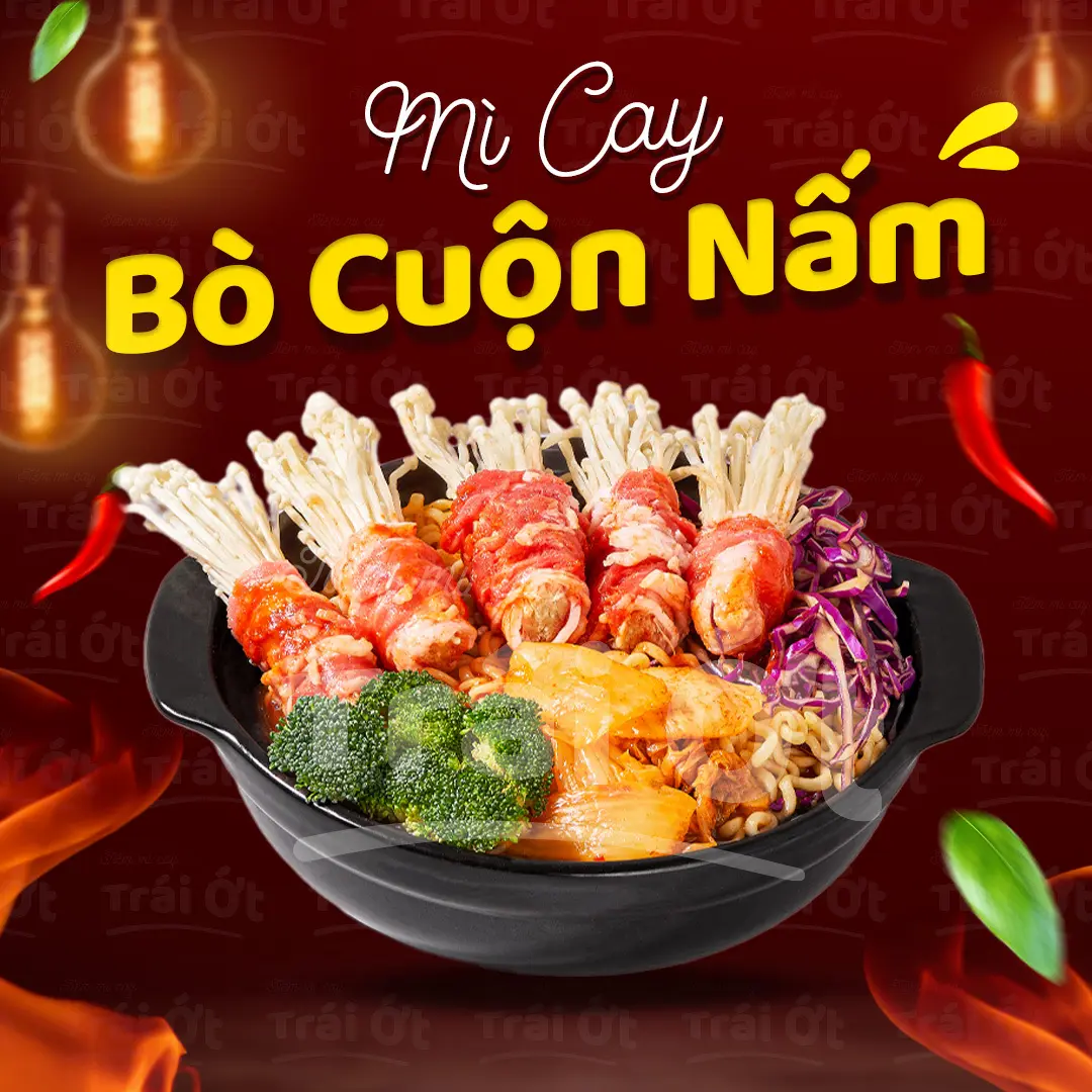 Hình ảnh Mì Cay Bò Cuộn Nấm