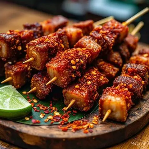 Hình ảnh Thịt ba rọi xiên que lắc bột ớt Tứ Xuyên