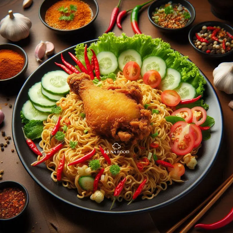 Hình ảnh Mì trộn đùi gà sốt mắm tỏi - Đùi khổng lồ