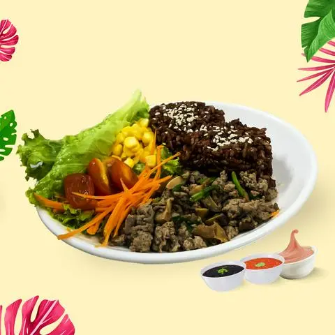 Hình ảnh Cơm gạo lứt bò bầm xèo nấm hương
