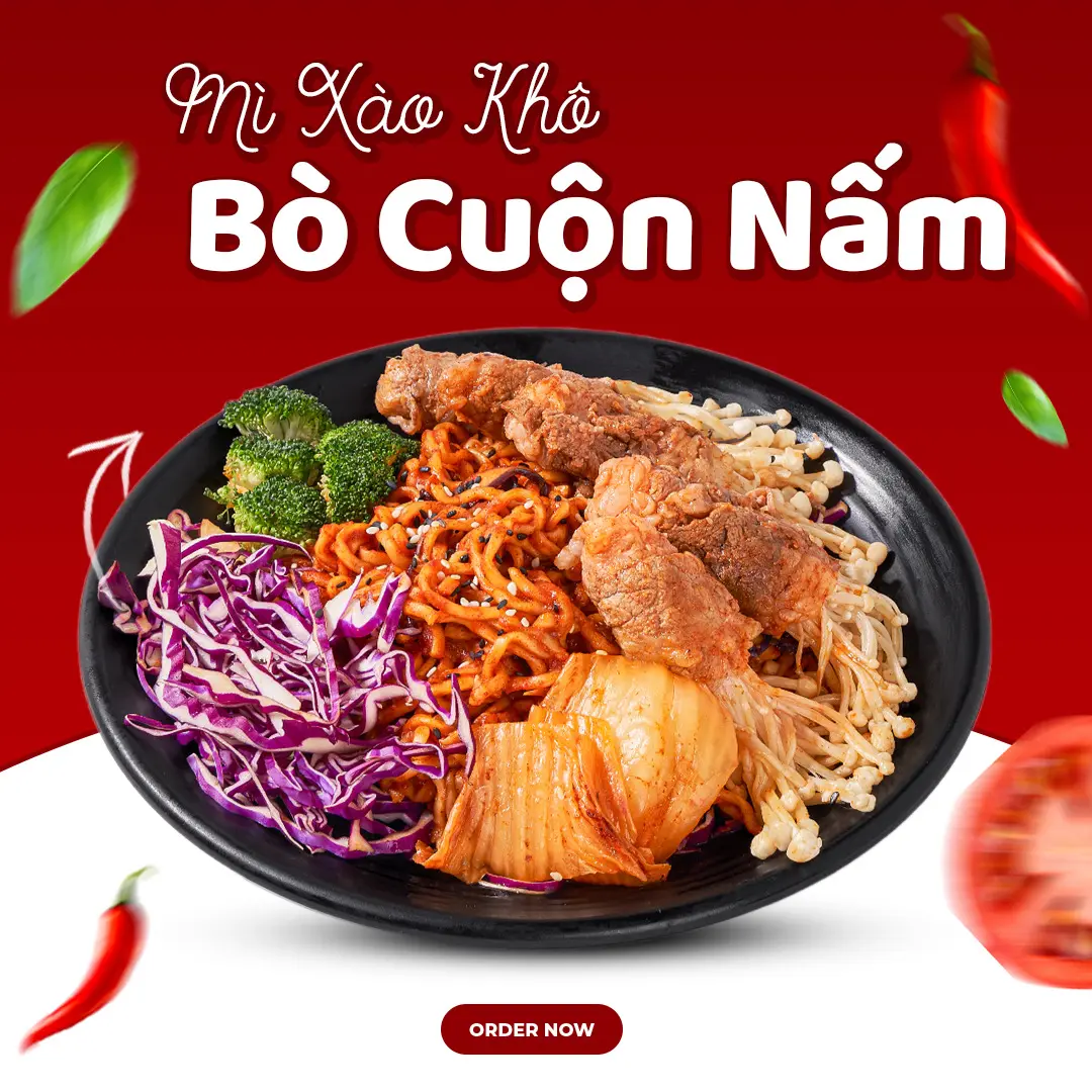 Hình ảnh Mì Xào Khô Bò Cuộn Nấm