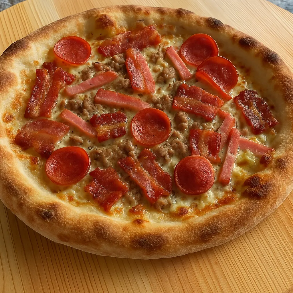Hình ảnh pizza 3 loại thịt.
