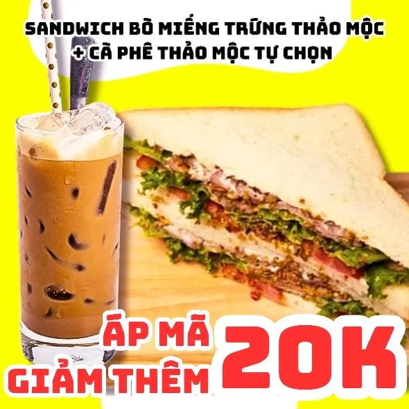 Hình ảnh Bánh Mì Sandwich Bò Miếng Ngũ Vị Trứng Thảo Mộc + Cà Phê Thảo Mộc