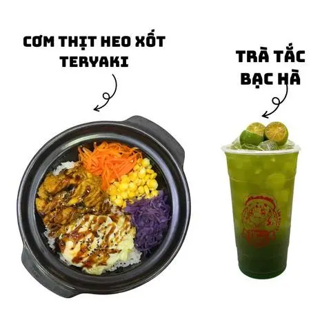 Hình ảnh Cơm thịt heo xào xốt teryaki + trà tắc bạc hà