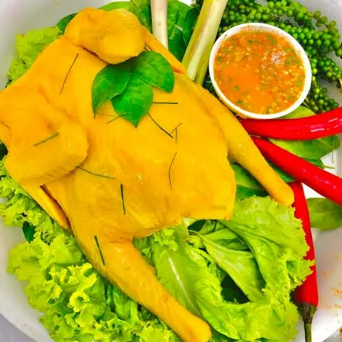 Hình ảnh  Gà Ủ Muối Hoa Tiêu Nguyên Con ( Không Chặt ) + Kèm 3 Hũ Sốt Chấm Muối Hoa Tiêu