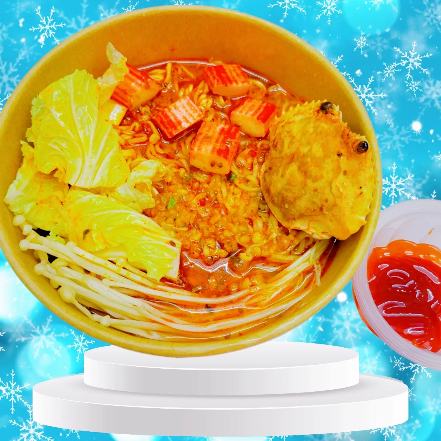Hình ảnh Mì Nước, Chả Mai Ghẹ, Thanh Cua (Kèm Tương Ớt, Rau Bắp/Cải Thảo, Tỏi Phi, Nấm)