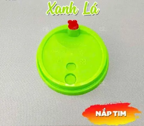 Hình ảnh 50 Nắp Tim Nhựa Xanh Lá, Phi 90mm Ly 500ml, 700ml, Nắp Cao Cấp Trà Sữa, Cà Phê..