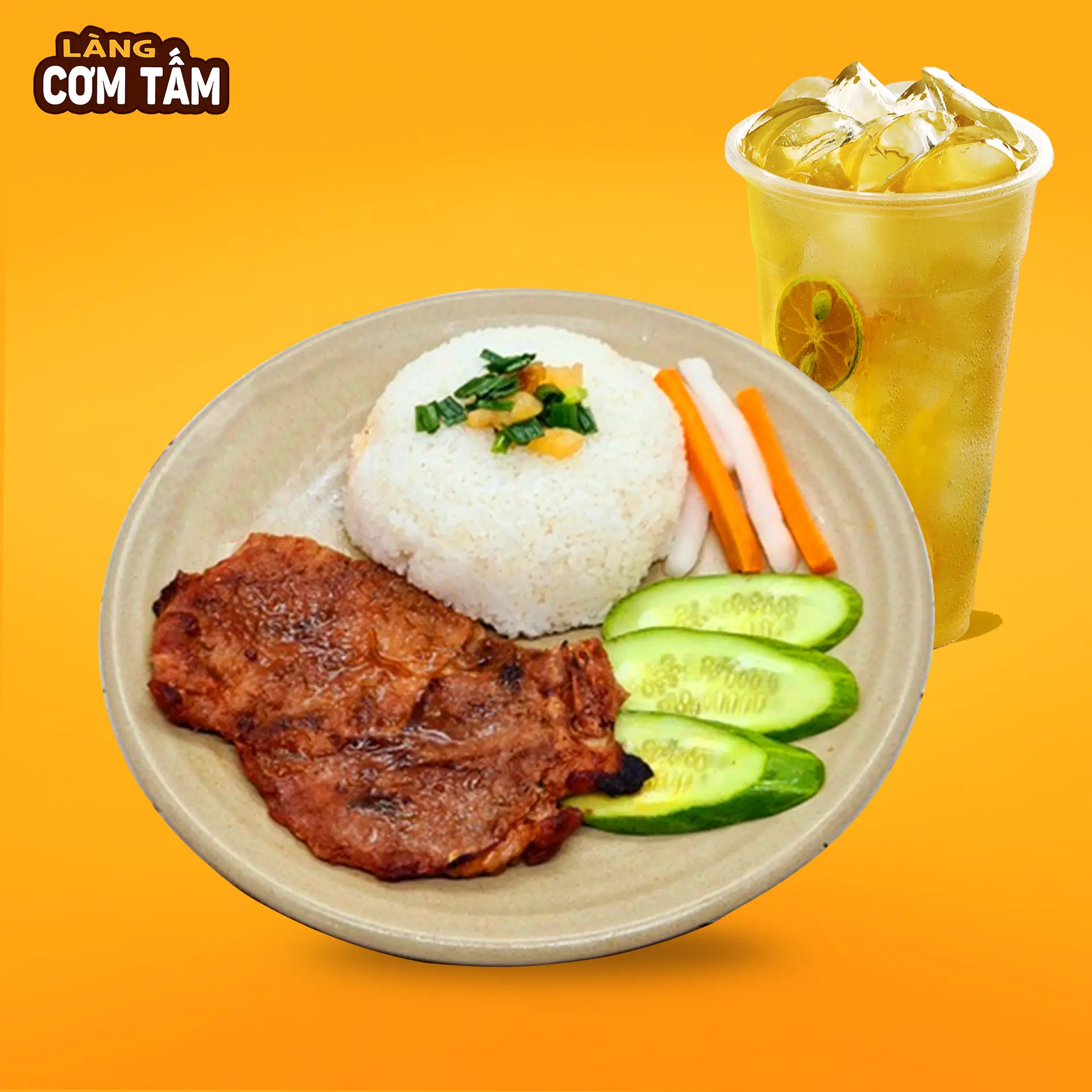 Hình ảnh Cơm Tấm Sườn Nướng + Trà Xanh Tắc Mật Ong