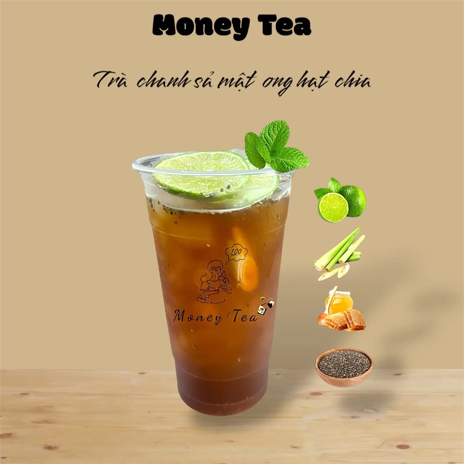 Hình ảnh Trà mật ong chanh sả hạt chia - Ly 700ml