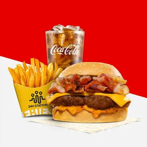 Hình ảnh Combo Burger Bò Phô Mai Thịt Xông Khói