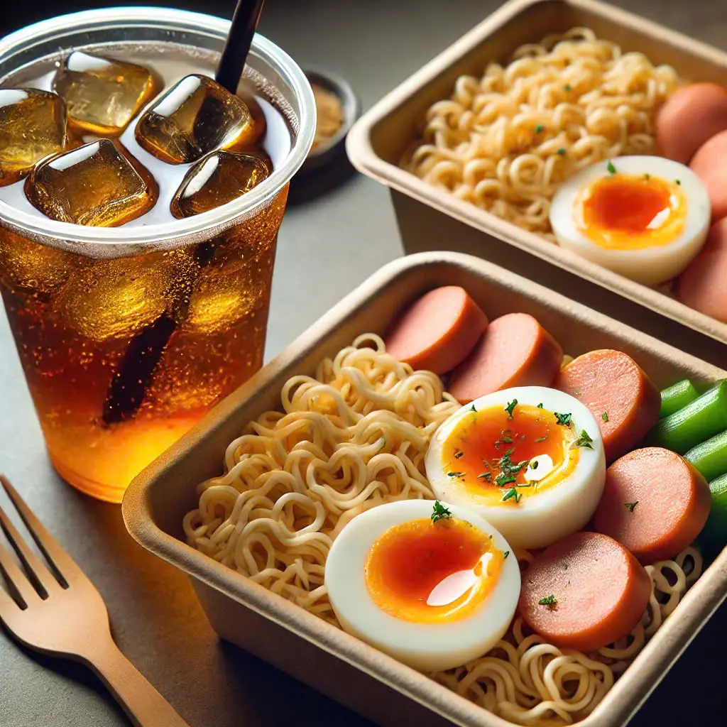 Hình ảnh Combo 2 Mì Trộn Xúc Xích Trứng Lòng Đào kèm Soup Tặng 1 Ly Nước tự chọn