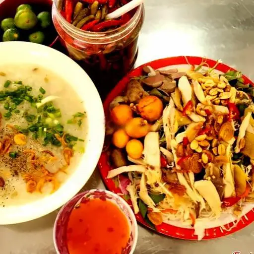 Hình ảnh 1 con gà đầy đủ cháo gỏi