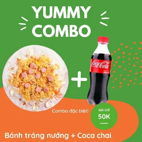 Hình ảnh Bánh tráng nướng + Coca chai