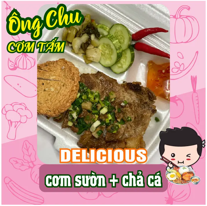 Hình ảnh Cơm sườn chả cá + cơm thêm
