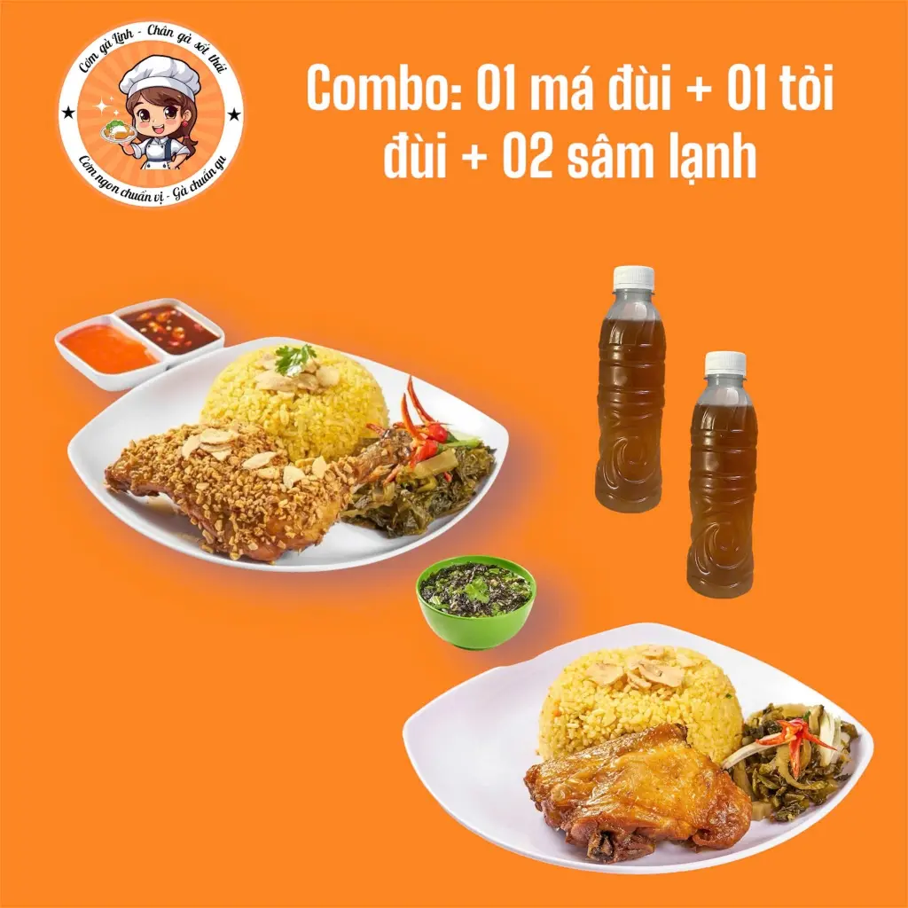 Hình ảnh Combo 1:  Cơm gà mắm tỏi (má đùi nhỏ + tỏi đùi nhỏ) - 02 sâm lạnh