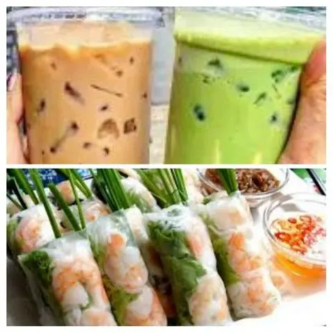 Hình ảnh Combo 7 cuốn tôm thịt (chấm tương)+1 trà sữa,1 trà sữa thái xanh (ly 700ml)