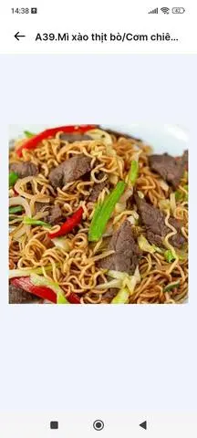 Hình ảnh A39.Mì xào thịt bò/Cơm chiên/mì gói xào- 牛肉炒麵/炒飯/炒泡麵
