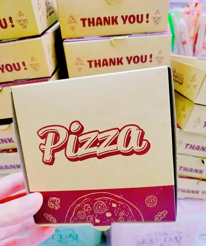 Hình ảnh Hộp Đựng Pizza In Sẵn Size 12cm, Hộp Giấy Nâu Vuông Dày Dặn, Chắc Chắn