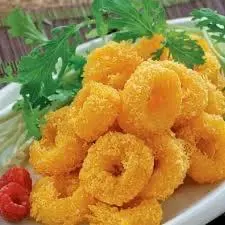 Hình ảnh chả mực khoanh lăn bột