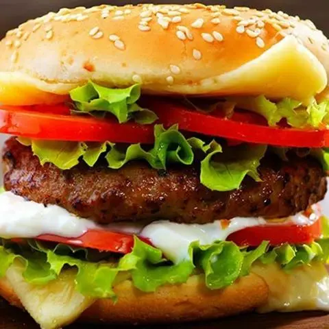 Hình ảnh Hamburger Bò + Sốt phô mai + Phô mai lát