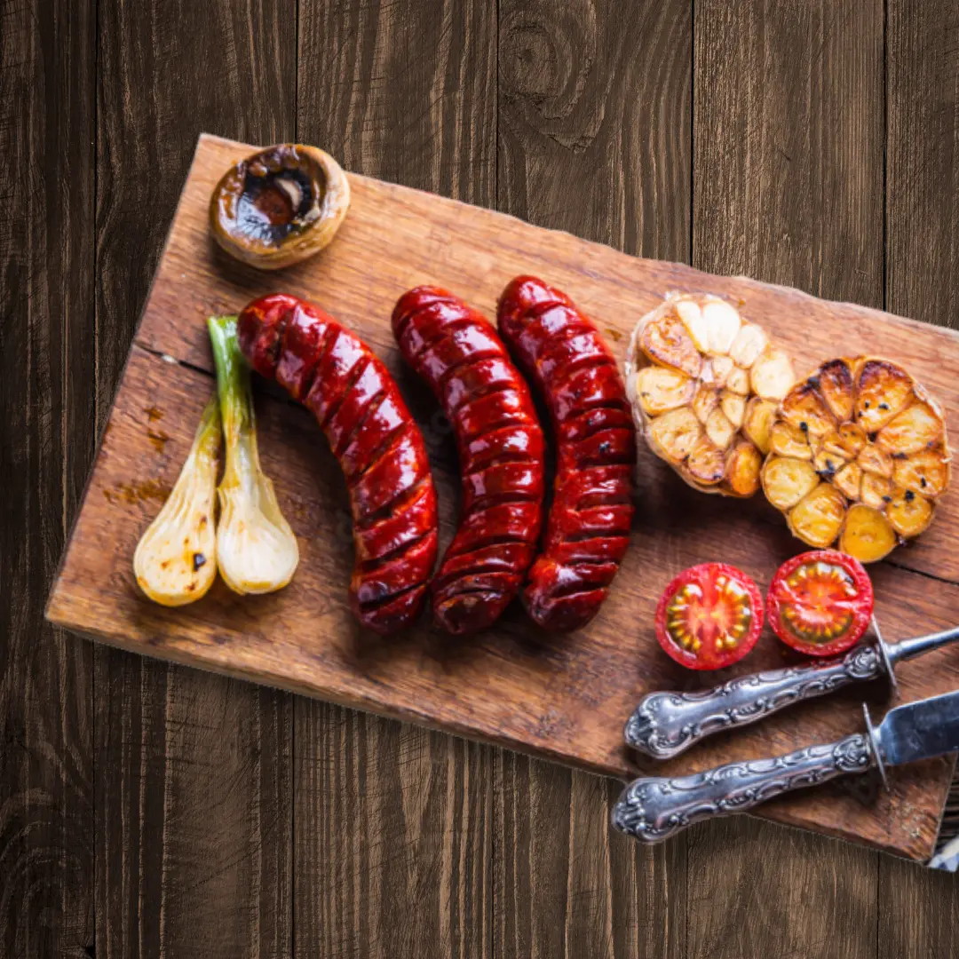 Hình ảnh Smoked german sausages with grilled veggies