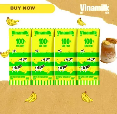 Hình ảnh Lốc Sữa Chuối 4 Hộp 180ml Tươi Tiệt Trùng Vinamilk 100% Chuối