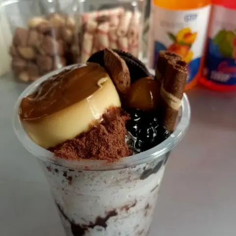 Hình ảnh mi lô dầm bánh flan, khúc bạch ly 1 lít 