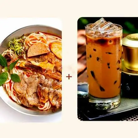 Hình ảnh Bún bò huế tái nạm - trà bí đao hạt chia