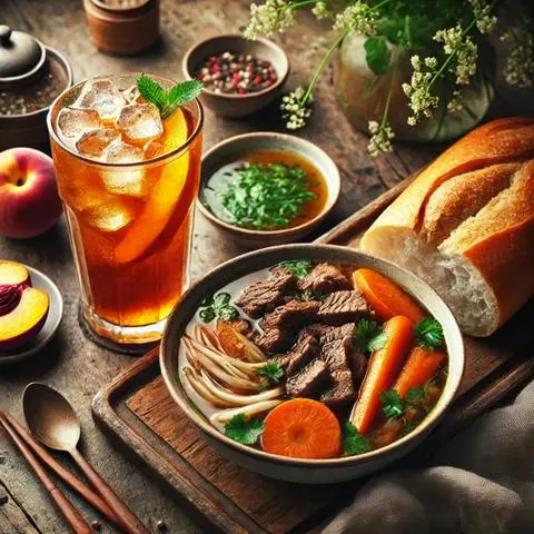 Hình ảnh Bánh Mì Bò Kho + Trà Đào