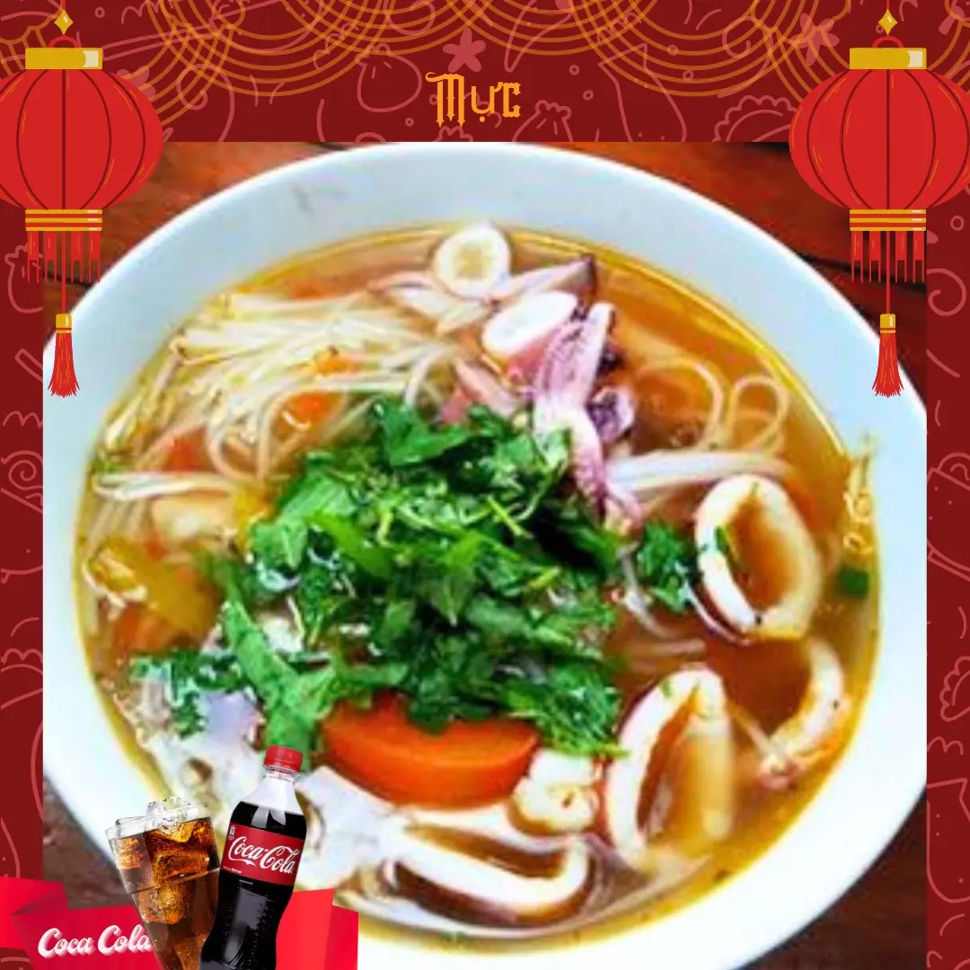 Hình ảnh Bún Thái cay mực + Coca-Cola