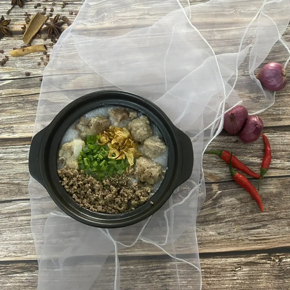 Hình ảnh cháo sườn thịt bằm bò viên