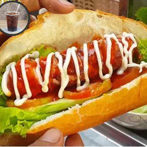 Hình ảnh Combo bánh mì xúc xích - 1 ly nước