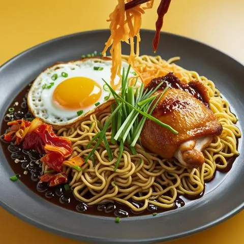 Hình ảnh Mì trộn đùi tỏi tẩm bột sốt mắm tắc+1canh rong biển 