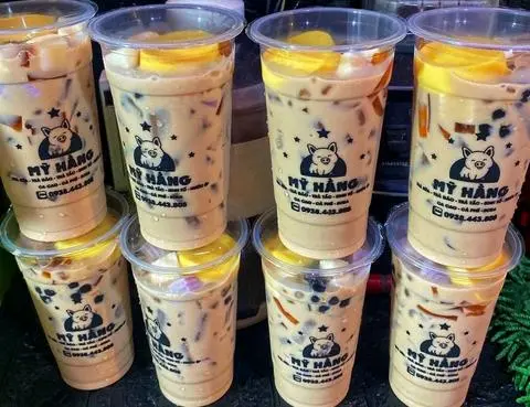 Hình ảnh  Trà Sữa truyền thống full topping có bánh flan 