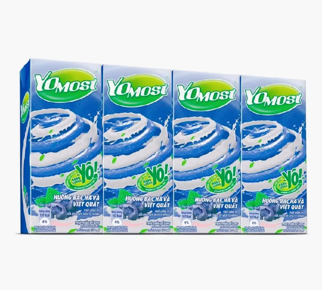 Hình ảnh Lốc 4 Hộp Sữa Yomost Bạc Hà Việt Quất 170ml, Sữa Chua Lên Men Tự Nhiên