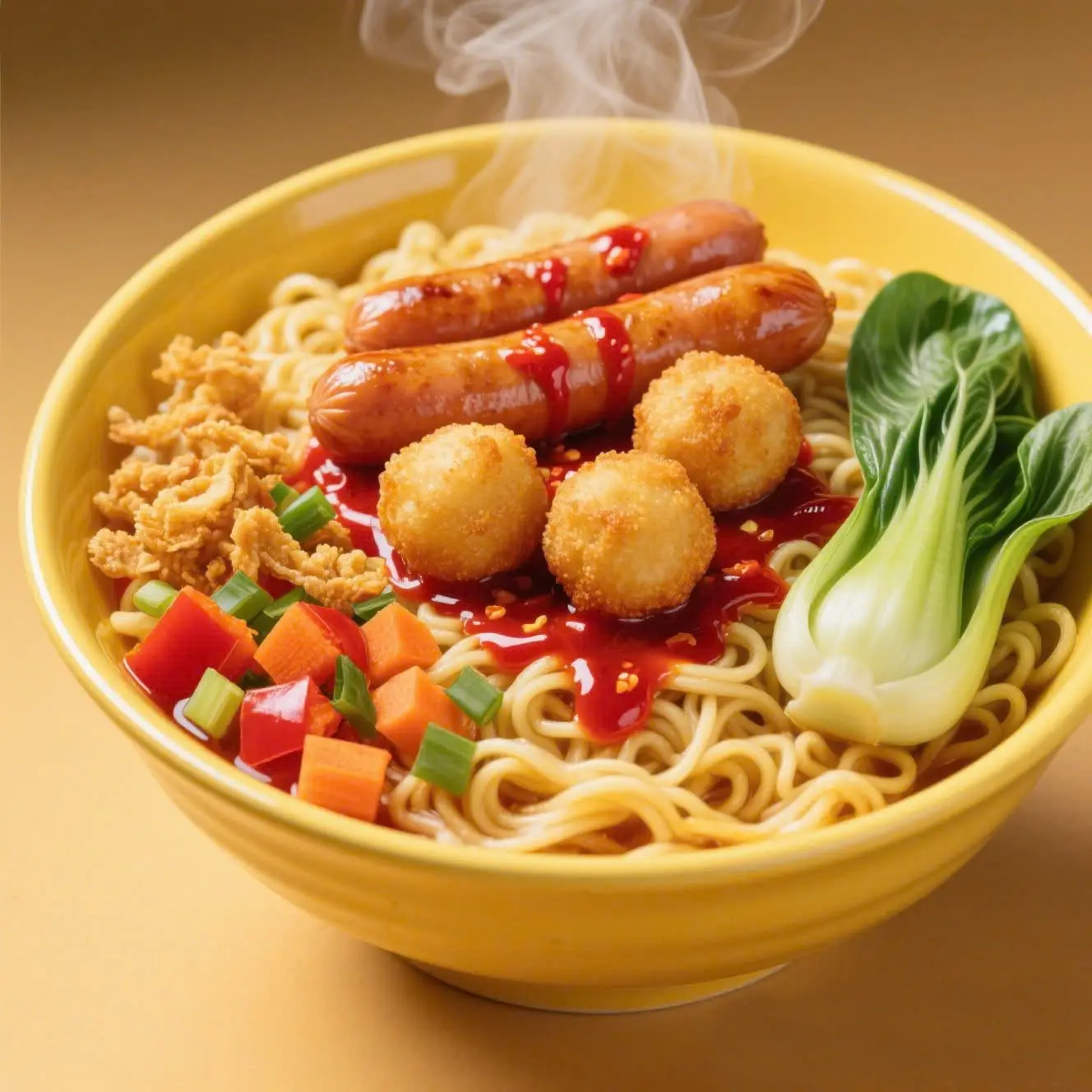 Hình ảnh Mì trộn no nê xúc xích cá viên sốt thần thánh - Tặng Trà chanh siêu hời