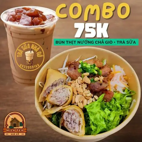 Hình ảnh Bún Thịt Nướng Chả Giò + Trà Sữa Trân Châu Tươi 