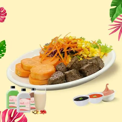 Hình ảnh Khoai lang hấp bò nướng + 250ml sữa hạt
