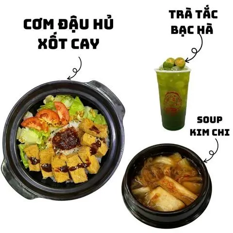 Hình ảnh Cơm đậu hủ xốt cay + soup kim chi + trà tắc bạc hà