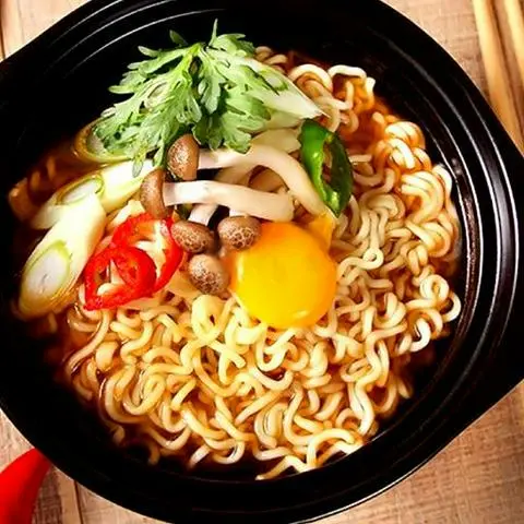 Hình ảnh 계란 라면 . Mì gói Hàn Quốc +trứng+mon ăn phụ