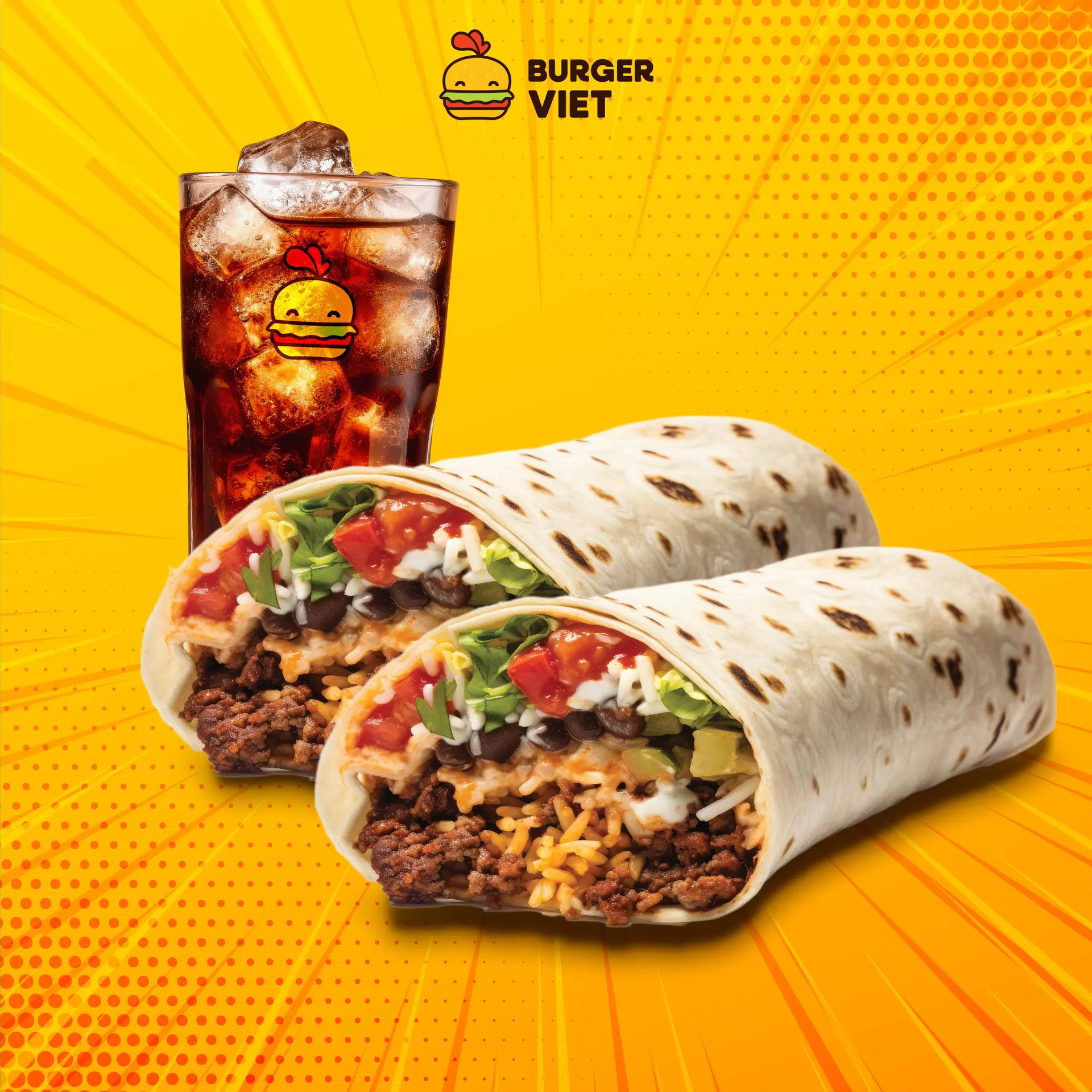 Hình ảnh 2 Burrito Gà + 1 Coca ly lớn