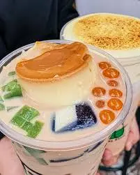 Hình ảnh Trà Sữa Truyền Thống Full Topping, Bánh Flan Sữa Tươi