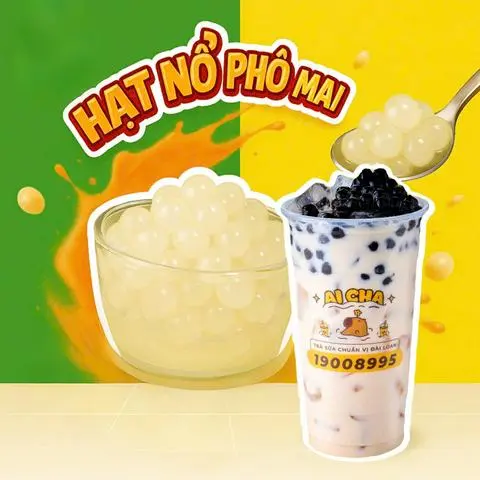 Hình ảnh Trà Sữa Gạo Rang Trân Châu Đen + Hạt Nổ Phô Mai