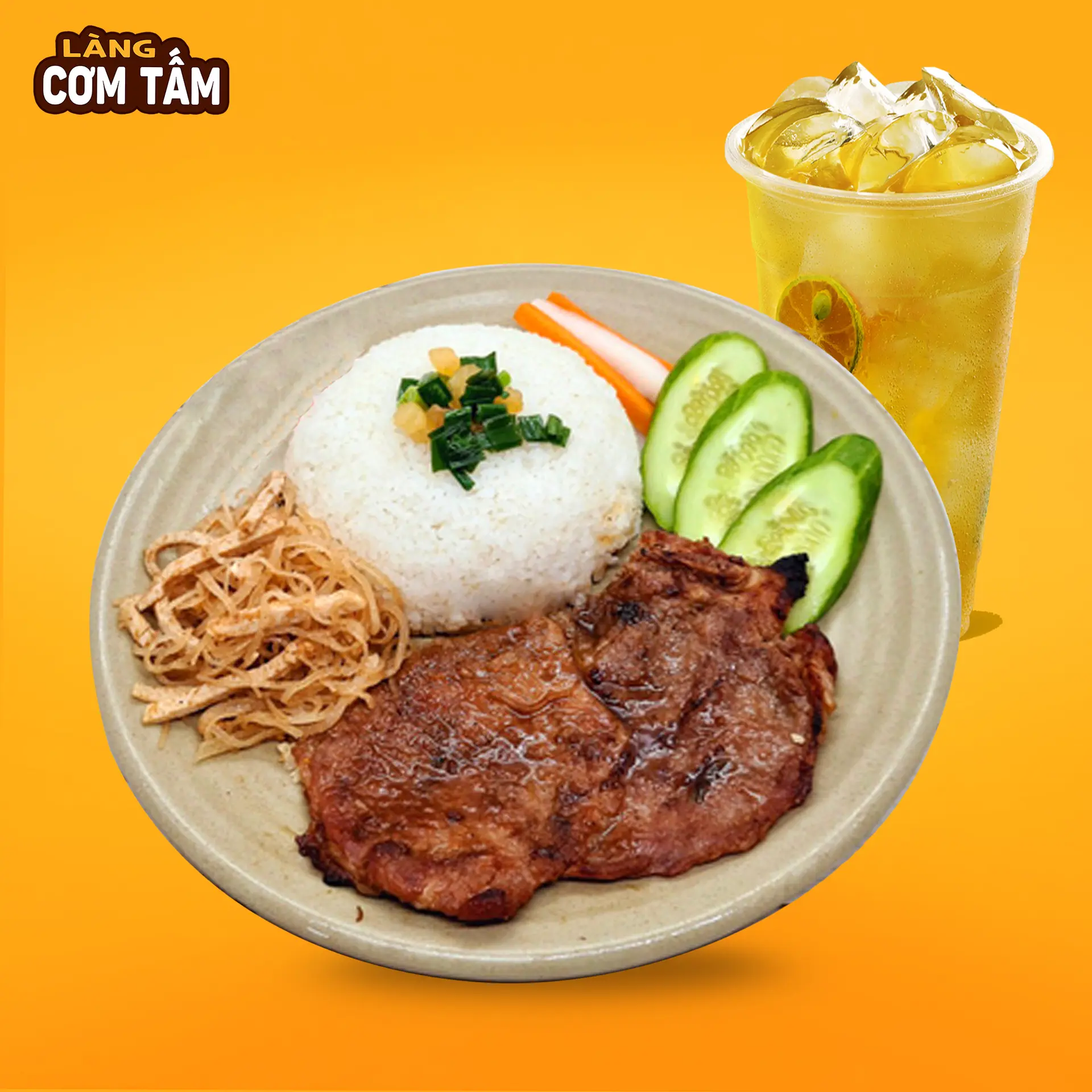Hình ảnh Cơm Tấm Sườn Bì + Trà Xanh Tắc Mật Ong