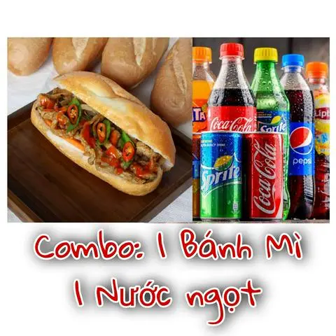 Hình ảnh Combo 2 gồm 1 bánh mì - 1 chai nước ngọt