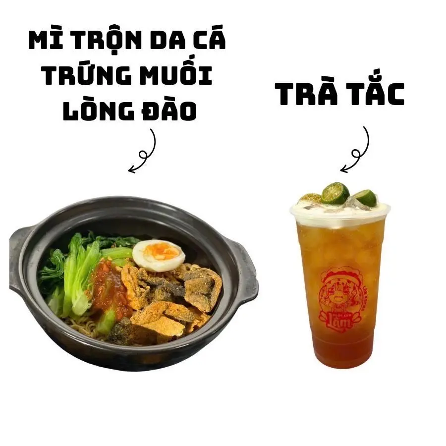Hình ảnh Mì trộn da cá trứng muối lòng đào + trà tắc