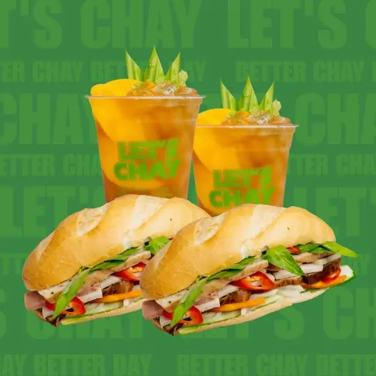 Hình ảnh COMBO 2 bánh mì thập cẩm chay + 2 trà đào